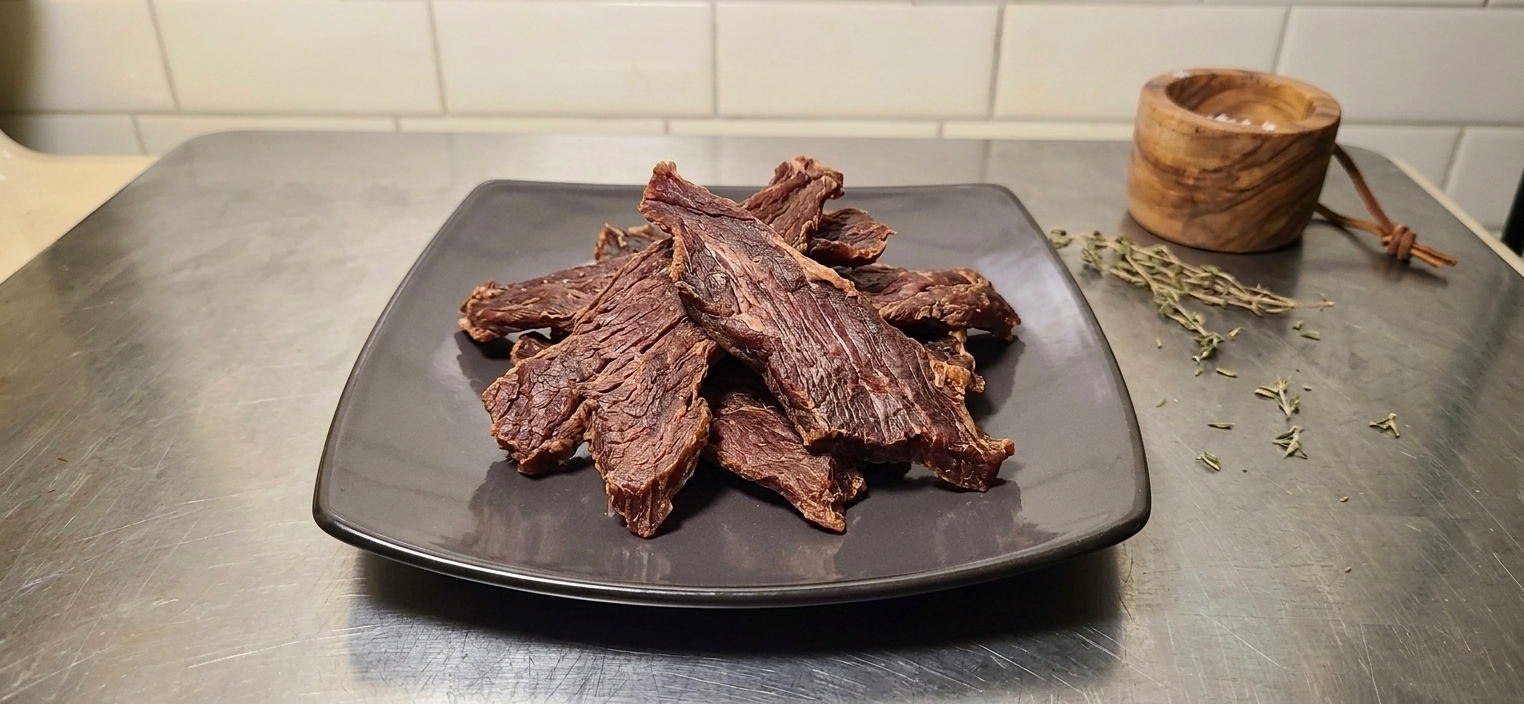 Single-ingredient dehydrated meat jerky